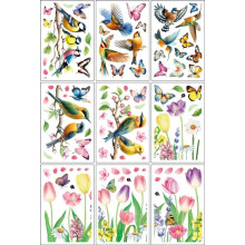 Set mit 9 Fensteraufklebern: Tulpen, Schmetterlinge, Blumen und Kolibris, schützt Fenster vor Vogelschlägen, für Zuhause oder Veranstal