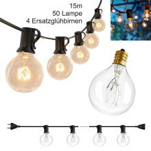15 meter lange LED-lichtslinger voor buiten, G40 bolvormige lichtslinger, voorzien van 50 warmwitte LED's, koppelbaar.