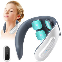 Nekmassageapparaat met 4 pulsmassagekoppen en verwarmingsfunctie, 6 standen, 9 intensiteitsniveaus, draagbaar voor een nauwkeurige mass