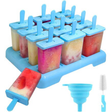 Conjunto de 12 peças de moldes reutilizáveis para picolé, livres de BPA, com funil de silicone e pincel. Moldes para picolé faça você m