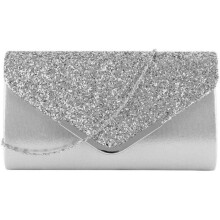 Silberne Glitzer-Abendclutch für Damen – Handtasche – Maße: 24 cm x 14 cm x 5 cm