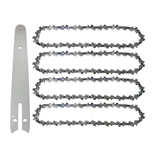 Conjunto de correntes para motosserras, 4 peças de 6 polegadas com 37 elos de tração, 1 barra guia de 6 polegadas, adequado para mini m