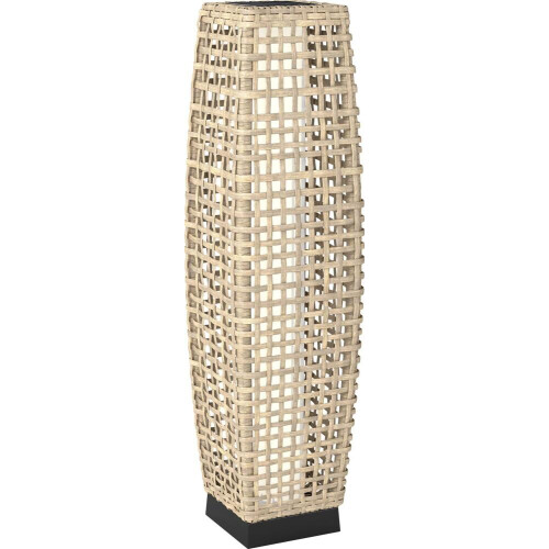 Luminária de chão solar, luminária solar de vime com sensor de luz, luz solar LED automática em estilo boho.