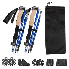 Bărț de trekking pliabil, ultraușor, carbon și aluminiu, reglabil, mâner confortabil din plută, pentru trekking, drumeții și schi, du