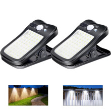 Solcelledrevet klemmelampe for utendørs bruk, 3 moduser, 60 LED-lys, 500 lumen, vanntett, bærbar, for gjerde, terrasse, garasje, campin