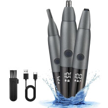 Aparador de pelos do nariz elétrico 3 em 1, recarregável, barbeador masculino e aparador de sobrancelhas com visor LED, à prova d'água,