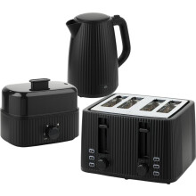 Chaleira elétrica de 1,7L com fervura rápida e torradeira de 4 fatias, cozedor de ovos para 6 ovos com luz indicadora, preto