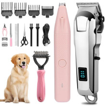 Hundeklipper og potetrimmer 3-i-1-sett, kjæledyrklipper, hårklipper for hund og katt med negletrimmer, børste og saks