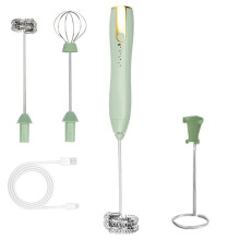 Espumador de leite elétrico, recarregável via USB-C, portátil com 2 batedores, 3 velocidades, para latte, matcha, chocolate quente e ov