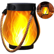 Hagelampe, solcelledrevet hagelykt med flammeeffekt, 22 LED-lys, USB-ladefunksjon, utendørs hengelampe