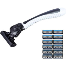 Rasoir pour homme à 6 lames, tête rotative 3D, 12 lames de rechange, rasage de précision, manche ergonomique, étanche et durable, confo