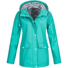 Damen-Regenjacke, einfarbig, Outdoor, Übergröße, wasserdicht, mit Kapuze, winddicht – Grün