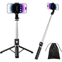 Selfie-Stick, 4-in-1 Selfie-Stick, verstärktes und stabiles Stativ, Teleskopstange, 130 cm verstellbares Selfie-Stick-Stativ/Einbeinstativ, Schwarz