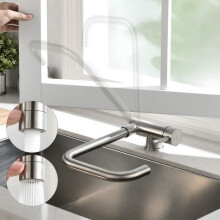 CECIPA Klappbare Küchenarmatur mit 2 Strahlarten, Unterfenster-Küchenarmatur, Schwenkauslauf