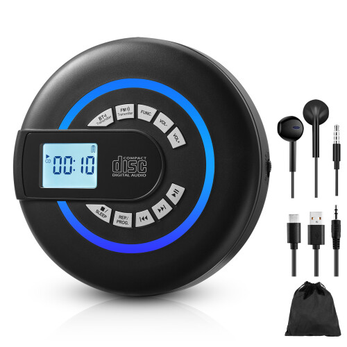 (Black) Multifunctional Bluetooth CD Player with FM Transmitter & USB Playback 1