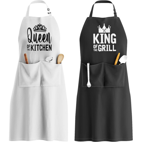 (Red Queen) Polyester Adjustable Neck Letter Apron, Holiday Gift Kitchen Apron Set Home 1