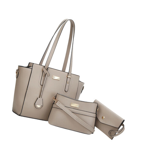 Large Capacity Soft PU Shoulder Bag Multiple Pockets And-Gray