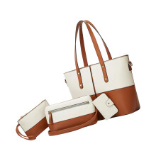 4Pcs Fashionable Color Block Handbag With-white with brown