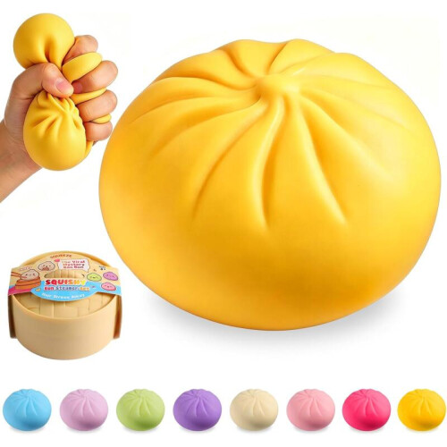 (Κίτρινο) Ζυμαρικά Squishy, Viral Bao Bun Squeeze Toy, Ανακούφιση από το Στρες Fidget για Μυστη