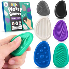 6 kpl teksturoituja huolikiviä fidget-leikkejä aistipinnalla, kestävästä materiaalista, lapsille ja aikuisille, ihanteellinen stressin