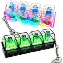 (Mustavalkoinen) 2 kpl näppäimistö- ja fidget-avaimenperä LED-valolla, 4 näppäimen kannettava stressinlievityslelu, läpinäkyvä näppäinh