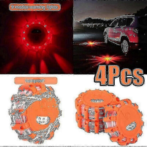 (1Pcs) 4 Pack LED Roadside Warning Flare Kit with Flashing Beacon Discs 1