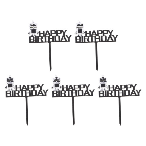 5Pcs Acrylic Silver Robot Cake Inserts Kids Party Decor