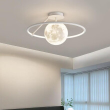 Plafonnier LED moderne et luxueux, sphère blanche avec effet d'anneau planétaire 3D, dimmable, semi-encastré, blanc, pour cuisine