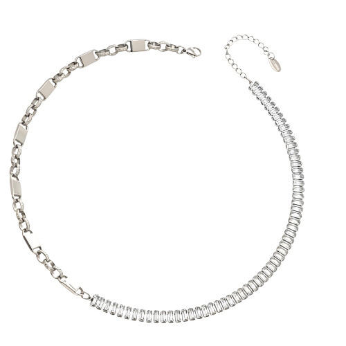 Halskette mit Zirkonkette, Schlüsselbeinkette,-Stahlfarbe