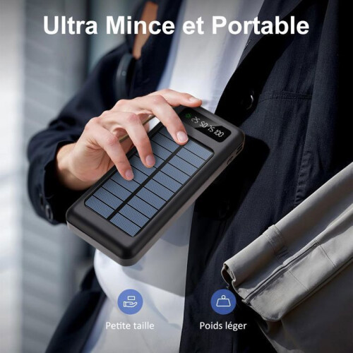 20000mAh Solar Power Bank with 4 Built-In Cables, 6 Outputs, 3 Inputs, LED Display and Flashlight 2