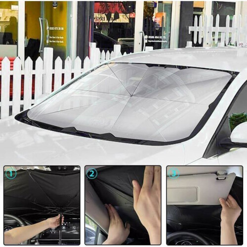 Foldable Car Windshield Sun Shade, UV Protection, Thermal Insulation, Front Windshield Cover, Easy to Store, Universal Fit 2