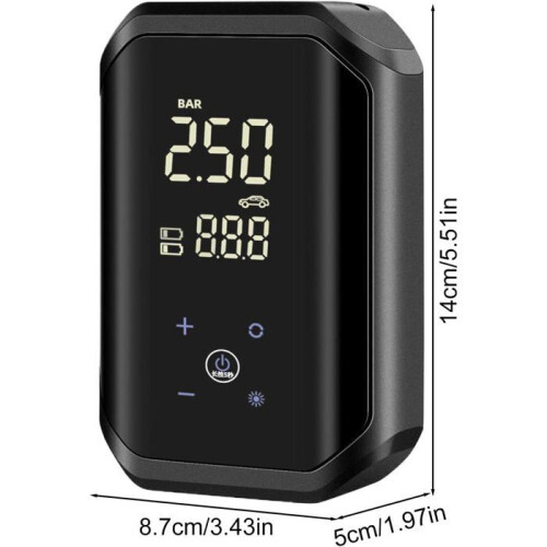 Pompa ad aria portatile, gonfiatore elettrico per pneumatici di bicicletta e auto con display digitale, compatta e pratica 1