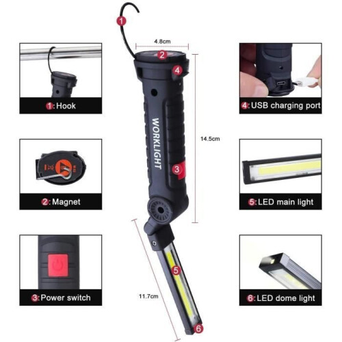 Rechargeable LED Work Light 800 Lumens, 5 Modes, Waterproof, 360 Degree Rotating Adjustable Lamp 2