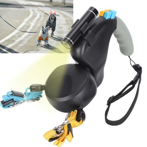 Double-Headed Dog Lead with LED Light, Reflective, Ergonomic Handle, Durable Nylon Walking Leash for Night Use 1