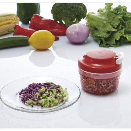 Manual Vegetable Chopper, Red, Easy to Use, Time Saving, Durable Plastic Kitchen Tool for Home Cooking 1