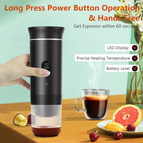 Portable 3 in 1 Electric Coffee Maker and Espresso Machine with Self Heating Function and Charging Port 2