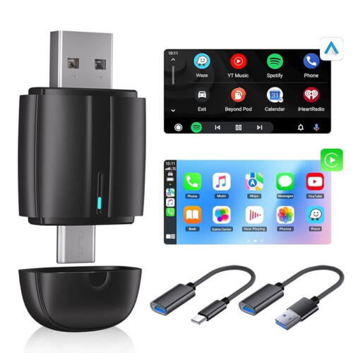 Ασύρματος προσαρμογέας CarPlay για Apple CarPlay και Android Auto, Bluetooth Dongle 2 σε 1 που μετατρ