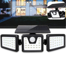 Lampada da parete solare a 70 LED con sensore di movimento, impermeabile, per esterni e giardino, con design a 3 teste.