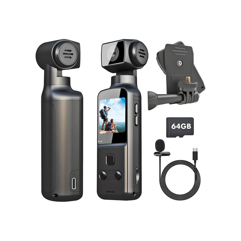 4K Body Camera With 270 Degree Rotating Lens, Pocket Vlogging Camera With External Microphone, Portable Pov Recorder 6485316971468