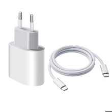Caricabatterie rapido USB C da 20 W con cavo da 1 m, compatibile con iPhone 15 e Galaxy S24, compatto, bianco, da viaggio.