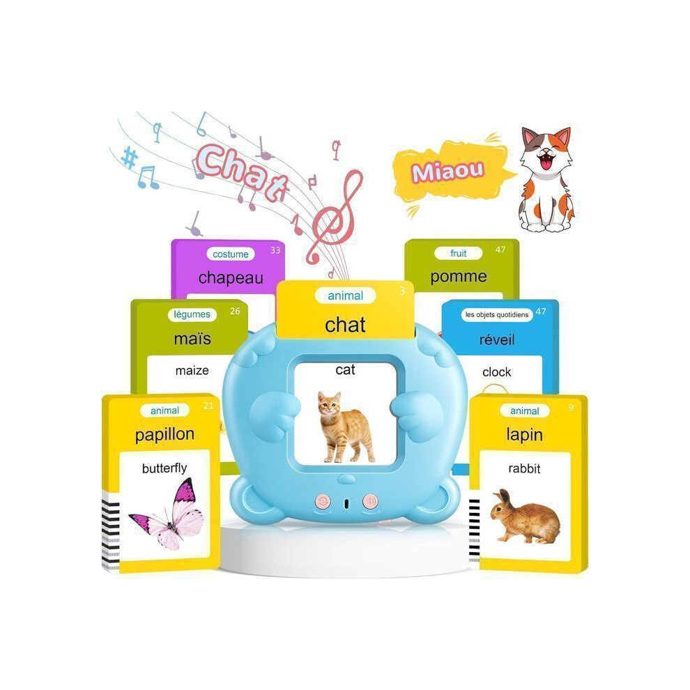 Bilingual Talking Flash Cards Educational Toy, 112 Cards, 224 Words, Learning Set For Kids Blue 6485316973257