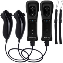 Motion Sensor Game Controller Set, 2 Wireless Remotes with 2 Nunchucks, Black for Console Gaming
