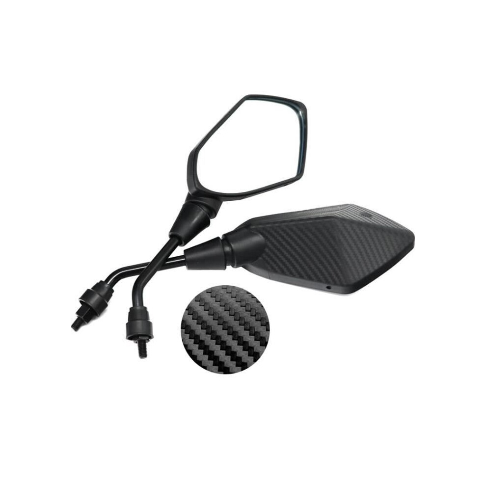 Universal Carbon Fiber Side Mirrors For Motorcycle, Quad And Scooter, M10 Threaded Stem, Aluminum Mirror Black 6485316973936