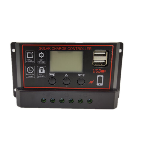 (30A) Black Shell 12V/24V 10A Solar Charge Controller with Light Timer & USB, Simple Type Solar Panel 1