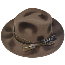 Elegant Distressed Bucket Cap With Feather Accent Soft-camel1