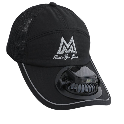 Solar Powered Baseball Cap with USB Rechargeable Battery-Black