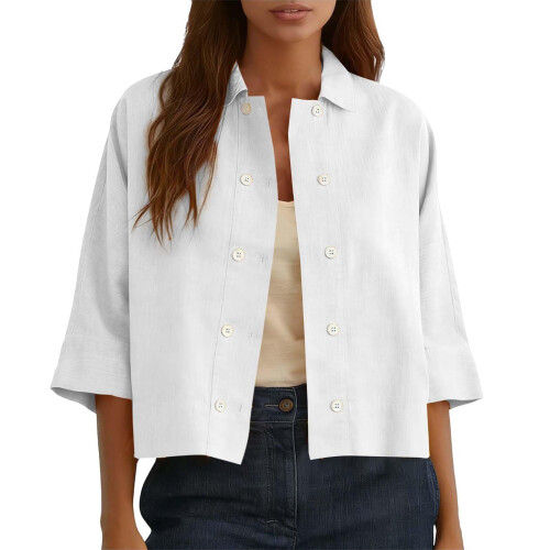 Linen Shirts for Women Soft Cotton Button Down Spring-White XL