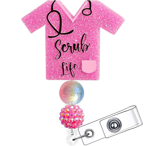 Glitter Acrylic Bead Retractable Badge Reel Set - Easy Pull ID Holder & Keychain, 6pcs: 1