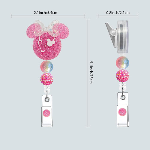 Glitter Acrylic Bead Retractable Badge Reel Set - Easy Pull ID Holder & Keychain, 6pcs: 2