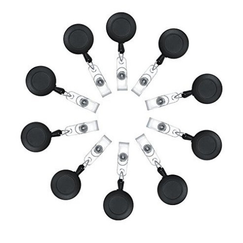 Black Matte Rounded Leather ID Badge Reel Retractable Clip Set 10pcs 1